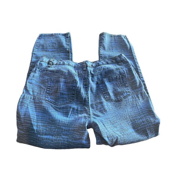 DG2 Diane Gilman Women Denim Pants Stretch Jeans Zebra Print Cutout Blue Size 12 - Picture 8 of 9